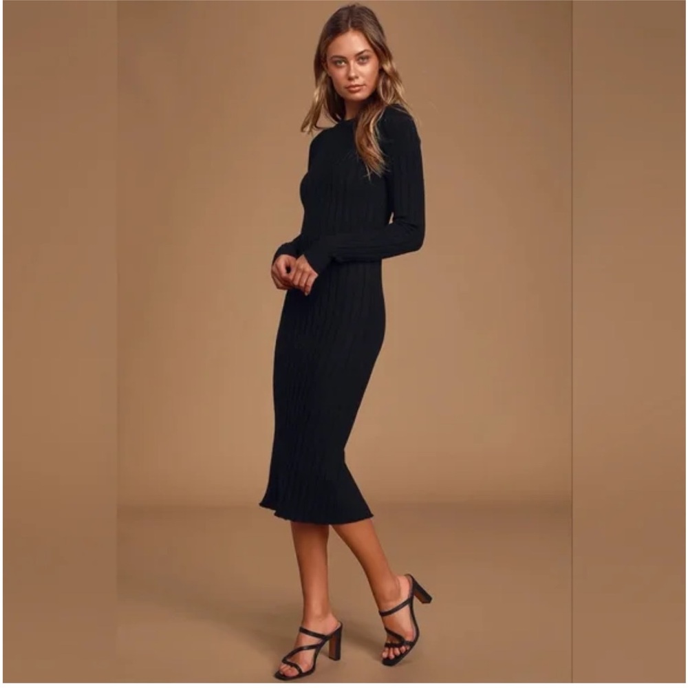Lulu’s The Best Yet Black Ribbed Bodycon Sweater Dress Size Small